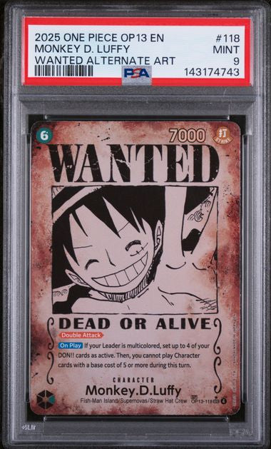 2025 ONE PIECE OP13-CARRYING ON HIS WILL #118 MONKEY D. LUFFY WANTED ALTERNATE ART