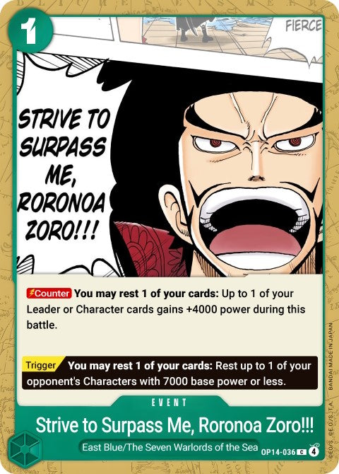 Strive to Surpass me Roronoa Zoro - The Azure Sea's Seven (OP14-036)